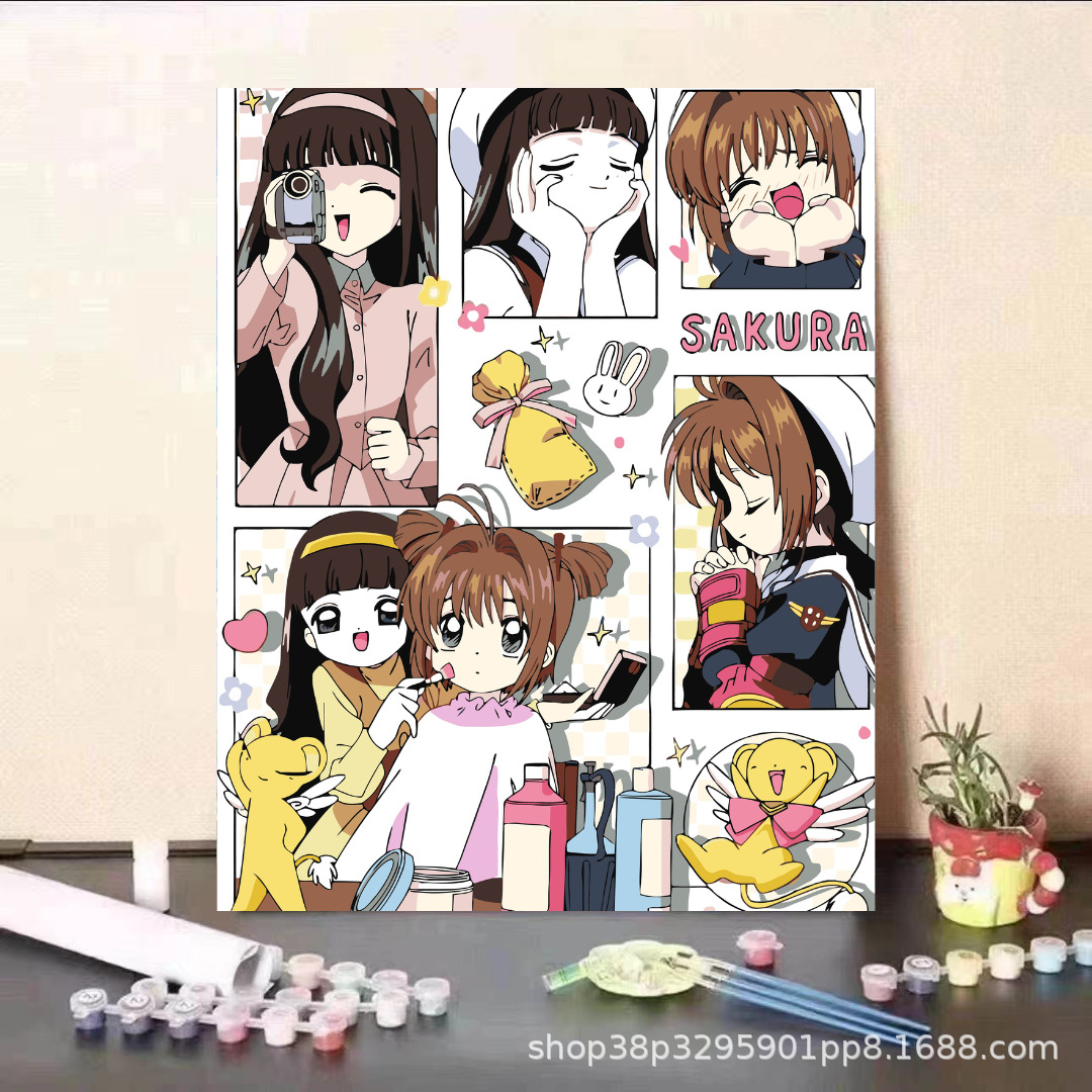 Pintura al óleo digital DIY dibujos animados para niños, estudiantes de Steele, pintura decorativa descomprimida, pintura animada