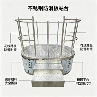 304不锈钢加厚防滑站台 脚踏凳踏步台阶踏板架 带弧形栏杆台阶