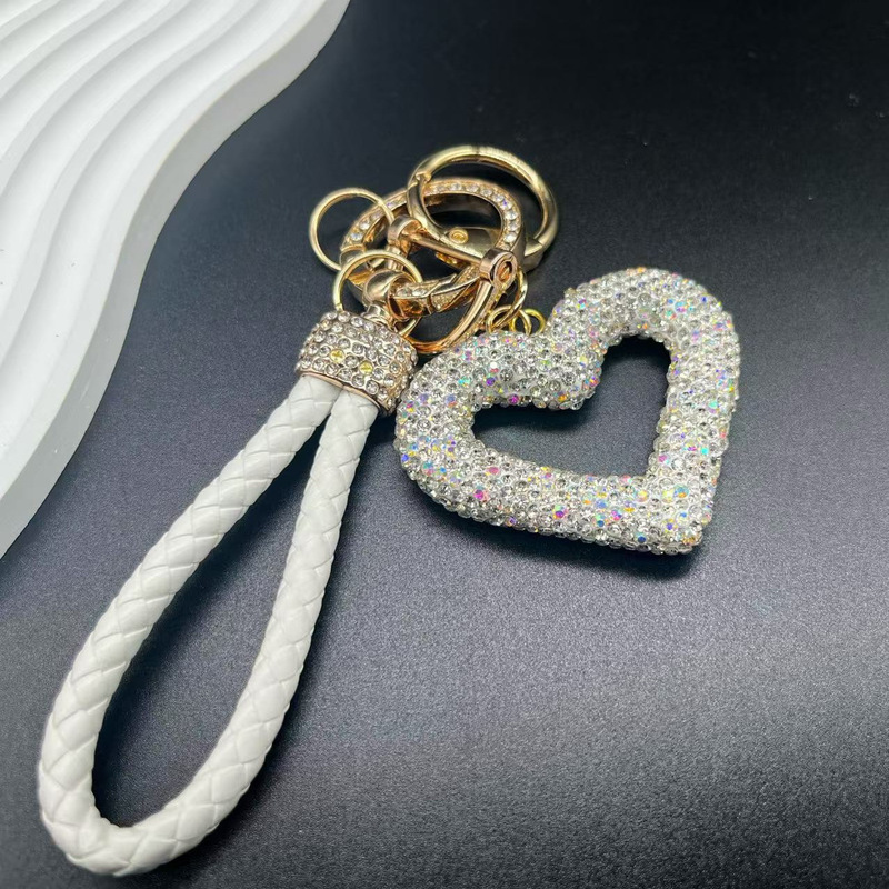 かわいい高級バッグペンダント完成品 DIY クリエイティブダイヤモンドジュエリーソフト粘土レザーロープ中空ラブキーホルダー|undefined