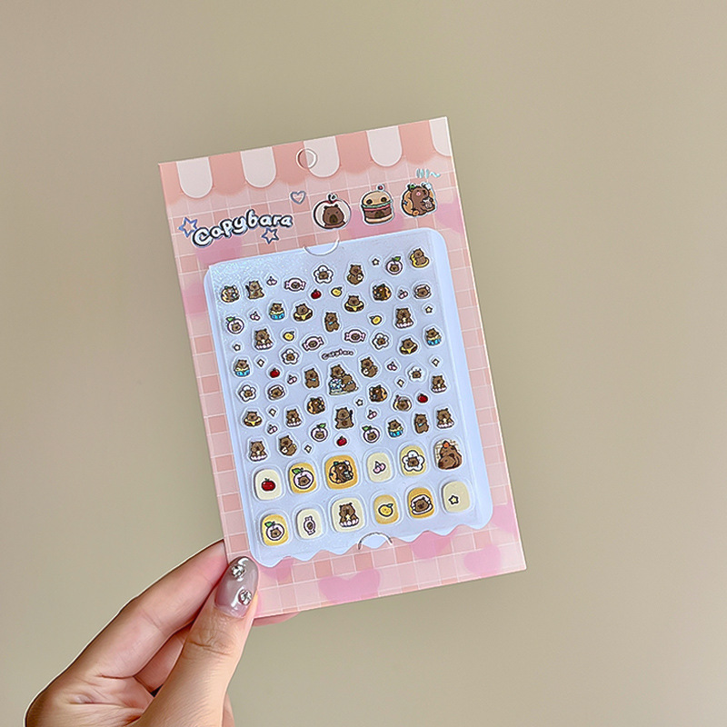 Niños usan piezas de manicura cortas autoadhesivas de alta sensación de mini color gelatina de dibujos animados chicas manijas falsas