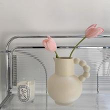 法式陶瓷奶壶提手花瓶风高颜值插花水养客厅摆件装饰品干花