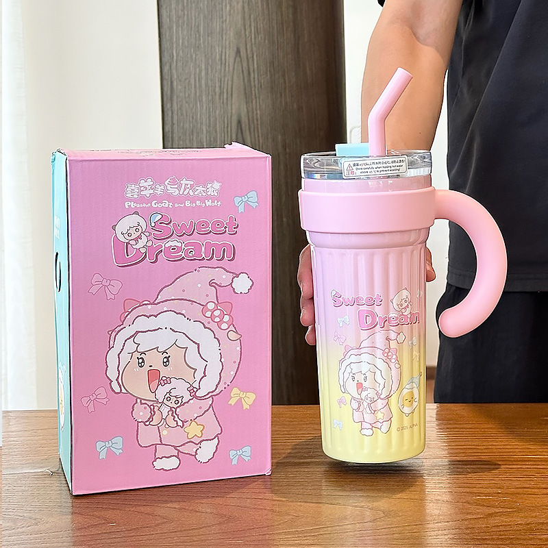 Hiccup de paja de oveja, taza de agua, regalo de cumpleaños de alta capacidad de acero inoxidable, taza de hielo nuevo