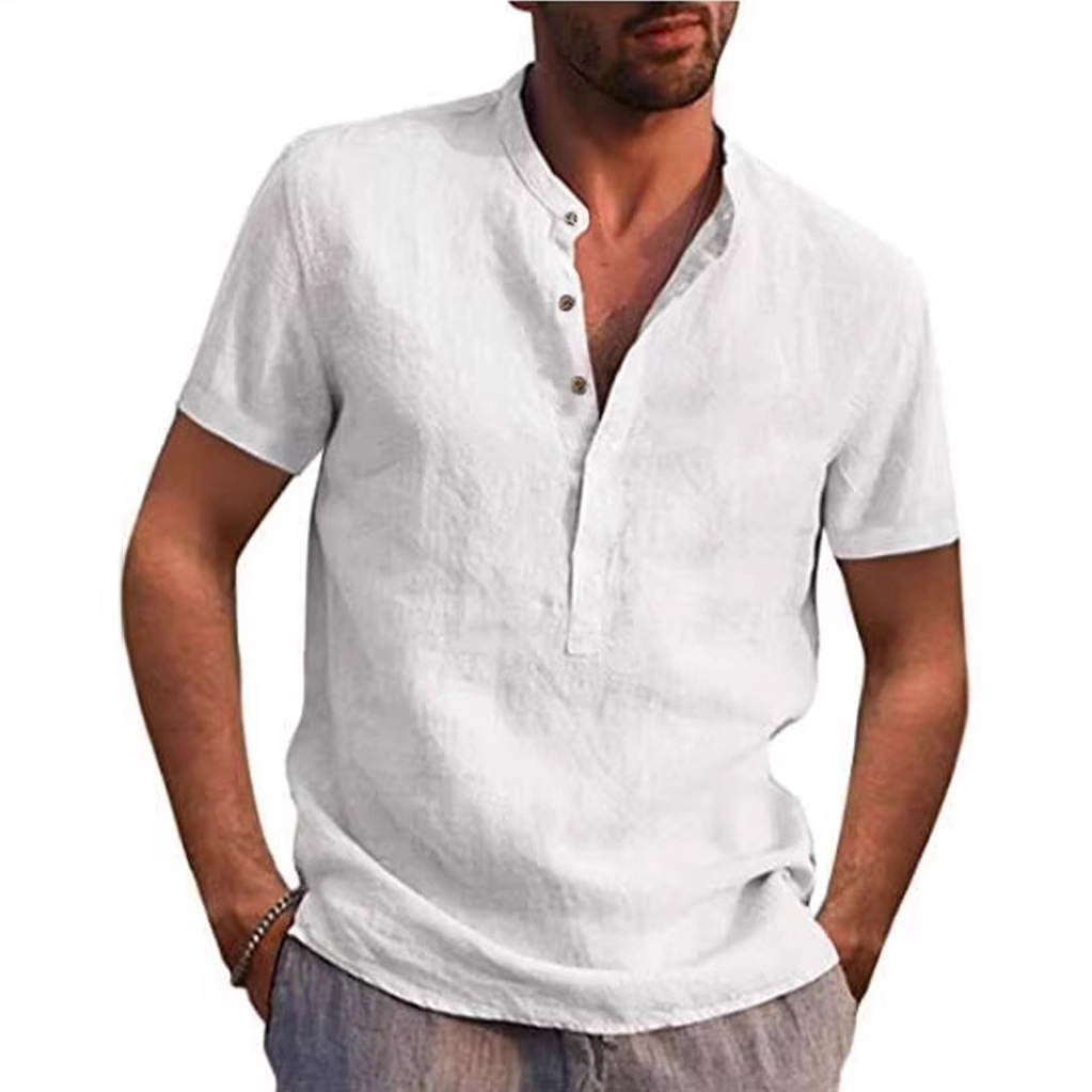 RC210-男装棉麻皱布麻短袖衬衫 一件代发