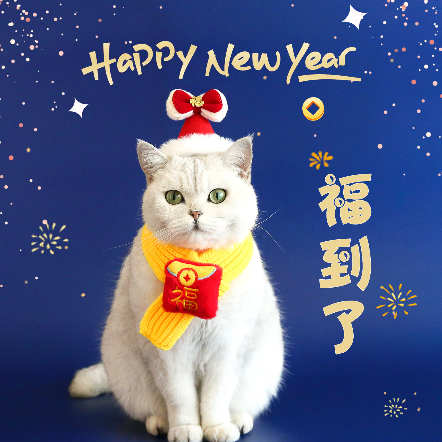 Mascota Año Nuevo bufanda sombrero traje gato cachorro rojo sobre fu carácter de lana Año del Dragón festivo rojo arco caliente image 1