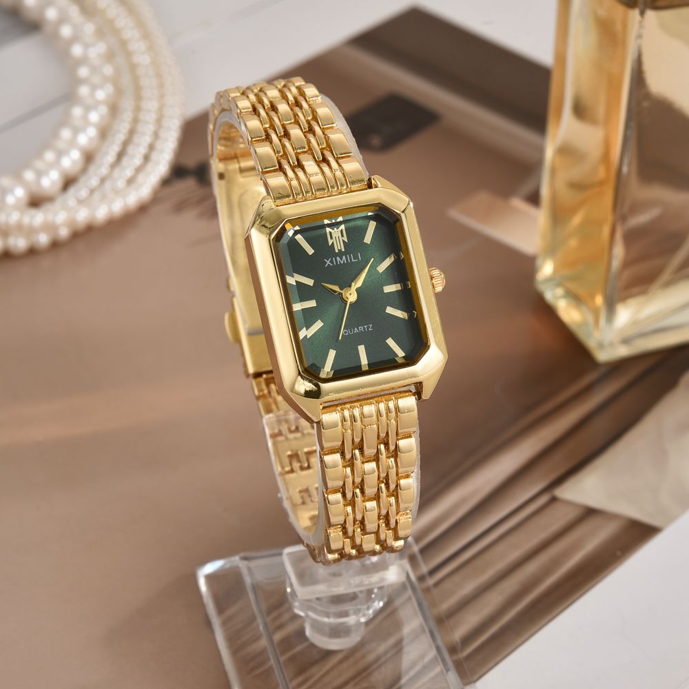Nuevo reloj de lujo simple transfronterizo para mujer, esfera cuadrada multicolor, temperamento de moda, cinturón de acero literal, reloj de mujer