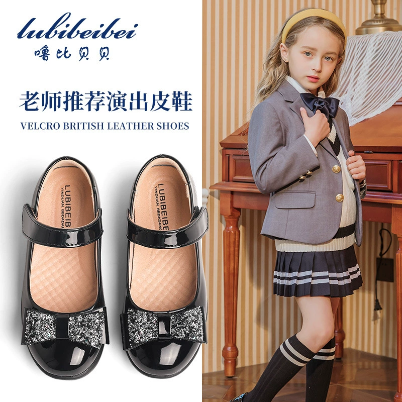 Кожаная обувь для девочек Gulbi Beibei, новинка весны и осени, черная Студенческая обувь в английском стиле с мягкой подошвой, детская кожаная обувь