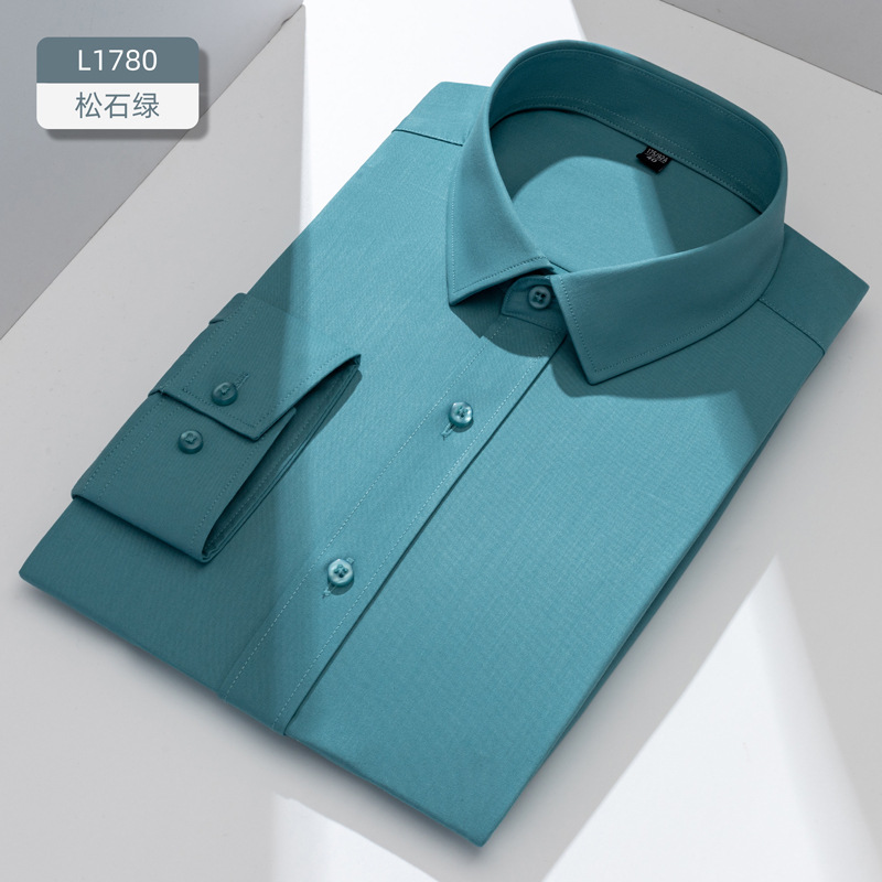 Camisas personalizadas de fibra de bambú para hombres, mangas largas anti-arrugas, herramientas profesionales, camisa blanca, logotipo bordado delgado, delgado