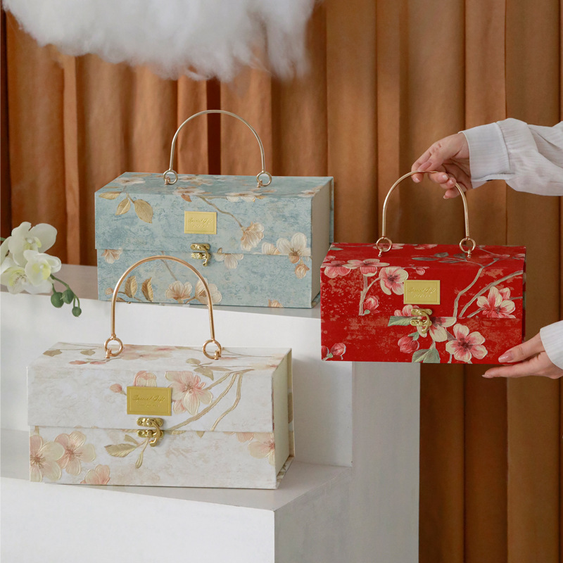 ギフトボックス、森の金箔の花のギフトボックス、結婚式の女性のブライズメイドギフトボックス、空箱、誕生日スーツケース|undefined