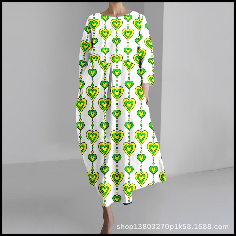 2025 Cross-Border Women's Casual Three-Quarter Sleeve Dress with St. Patrick's Theme Clover 3D Print for Summer