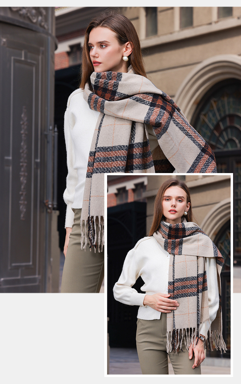 Écharpe pour femme 2024 Nouvelle écharpe tricotée chaude haut de gamme polyvalente double face automne/hiver pour étudiantes_voghion.com