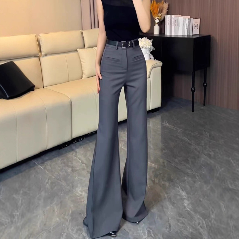 黑色微喇叭休闲西装裤女2025秋季新款高腰修身显瘦百搭垂感拖地裤|undefined