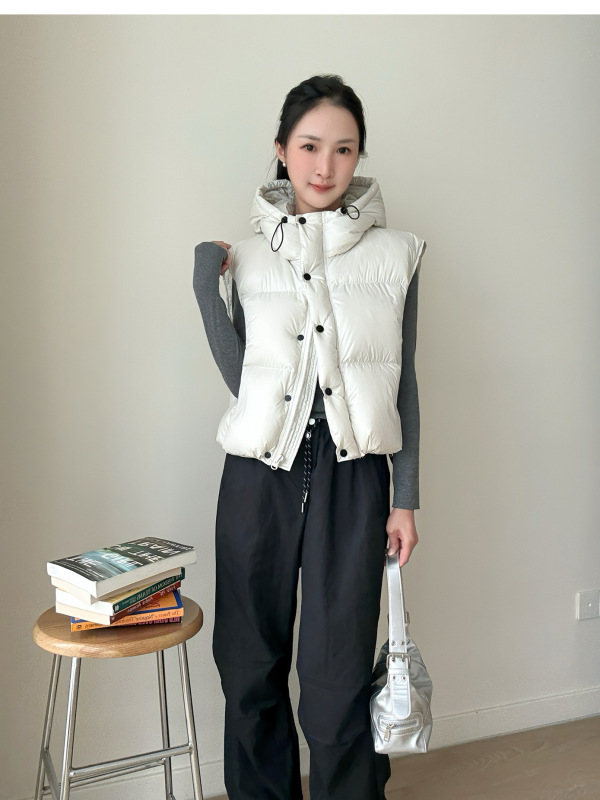 短款连帽羽绒马甲90白鸭绒韩版宽松休闲外穿背心保暖羽绒服坎肩女|undefined