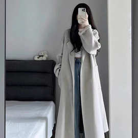 高级感灰色大衣外套女秋冬季2025新款反季韩系中长款毛呢外套温柔