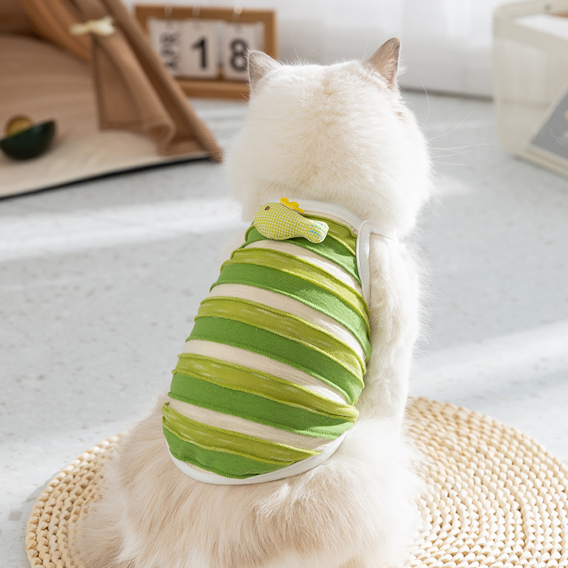 Gato de verano lindo pez a rayas de dos patas tridimensionales tracción perro Honda oso de peluche gatito ropa para mascotas