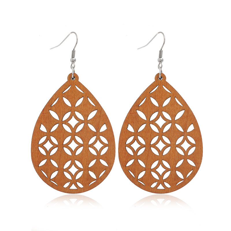 New Wooden Earrings Fashion Exaggerated Personality Hollow Geometric Coffee Color Wood Earrings Wholesale display picture 12