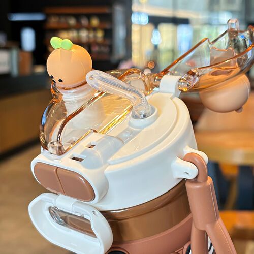 High-quality, cute cartoon insulated cup for girls, adorable student's double-drinking straw cup, portable and easy-to-carry water bottle