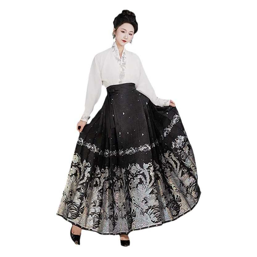 Китайский Ming-med Улучшенный Hanfu Fengming Chengxiang Национальный Стиль Имитация улитки Цветок Волшебный цвет Лошадь лицо платье ежедневно пригородный Ханфу