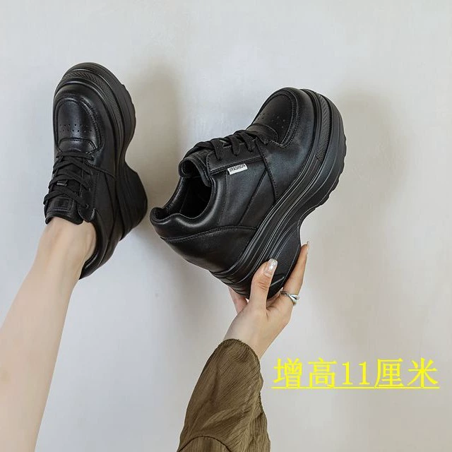 Маленькие белые туфли высотой 11 см, женские туфли на толстой подошве, 2023, Осенние новые кожаные женские туфли, универсальные однослойные туфли с низким вырезом