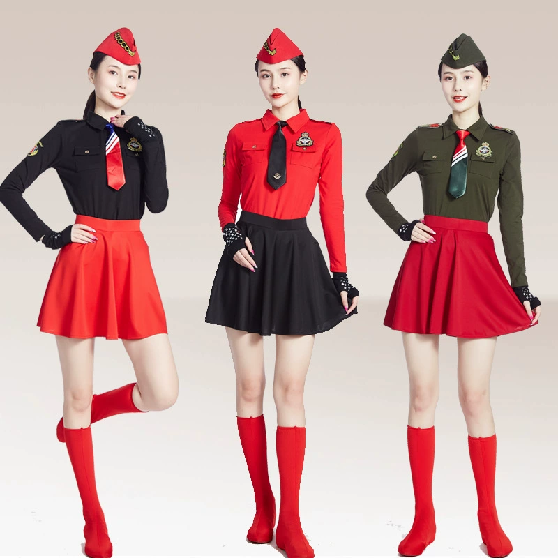 Парусный танец квадратный танец отворот взрыва Топ с длинным рукавом Короткая юбка многоцветный дополнительный групповой костюм для выступления