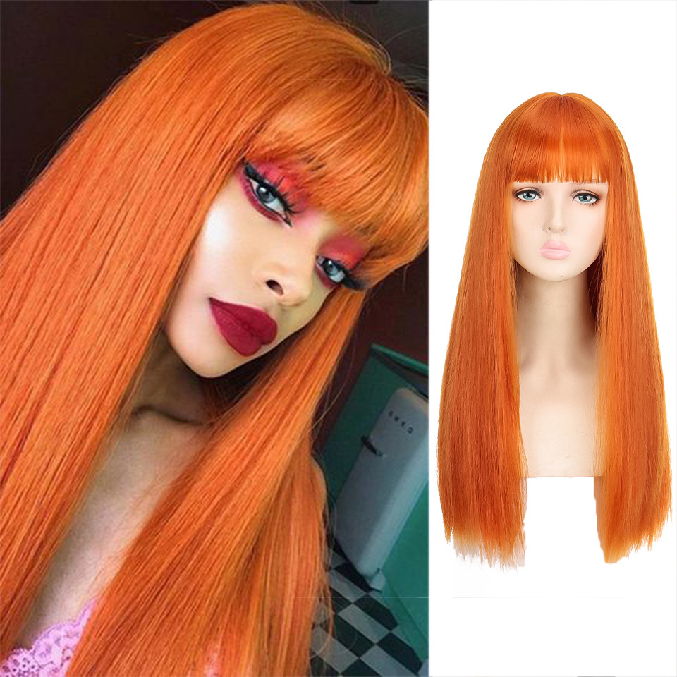 Synthetische Perücke für Damen, langes glattes Haar, Kunstfaser, Hochtemperatur-Seide, flauschig und modisch, voll_voghion.com