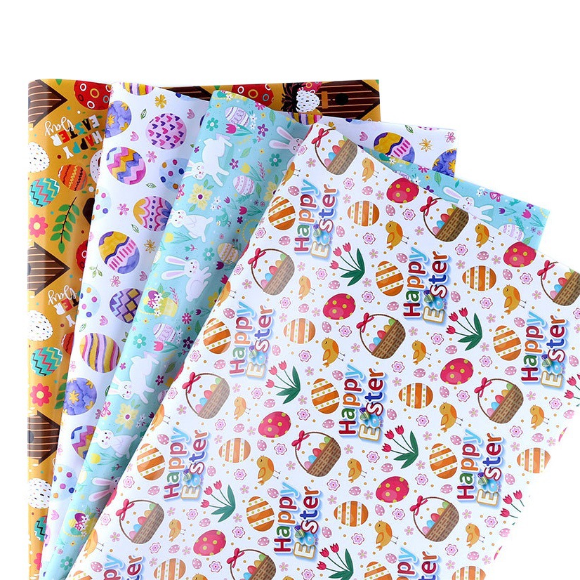 Papel de regalo de Pascua con diseño de conejo de dibujos animados para envoltura de regalos de productos nuevos transfronterizos de Amazon, fabricante mayorista de embalaje de regalos para bricolaje.