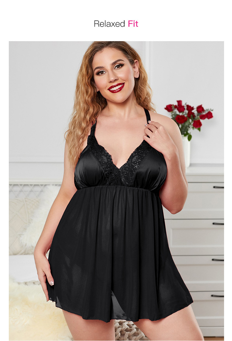 Plus Size Lace Hanging Neck Strap Nightdress NSMDS77138