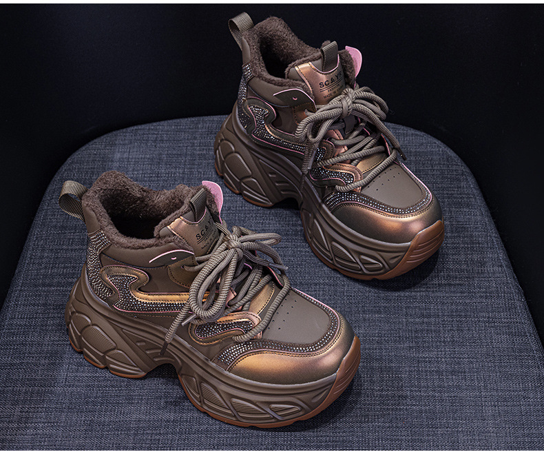 Giày sneaker nữ đế dày tăng chiều cao 9cm phong cách hot trend 2026 — Lớp lót đơn màu tím M2695, M2695- 1m màu cộng với nhung, Lớp lót đơn màu M 2695m, M2695-1 nâu cộng với nhung chi tiết 22