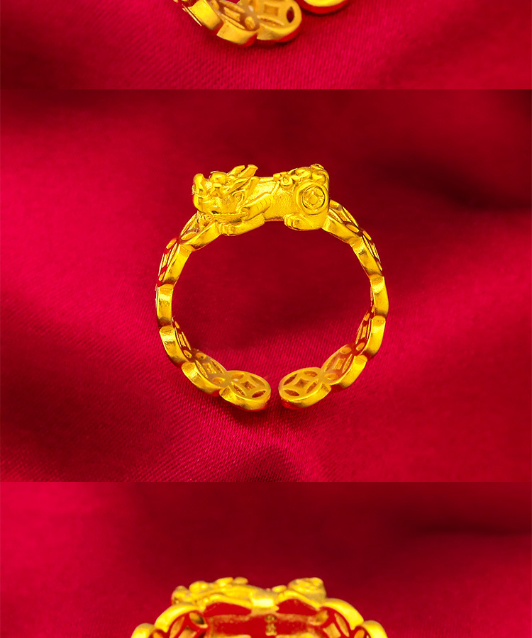 Pixiu Coin Ring Gold Plated Open Adjustable Ring For Women_voghion.com