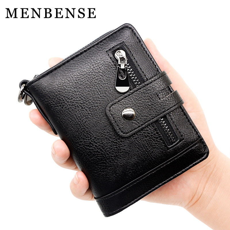 Europa y América retro nuevos hombres billetera corta cremallera hebilla titular de la tarjeta 2 veces cremallera monedero multi-tarjeta