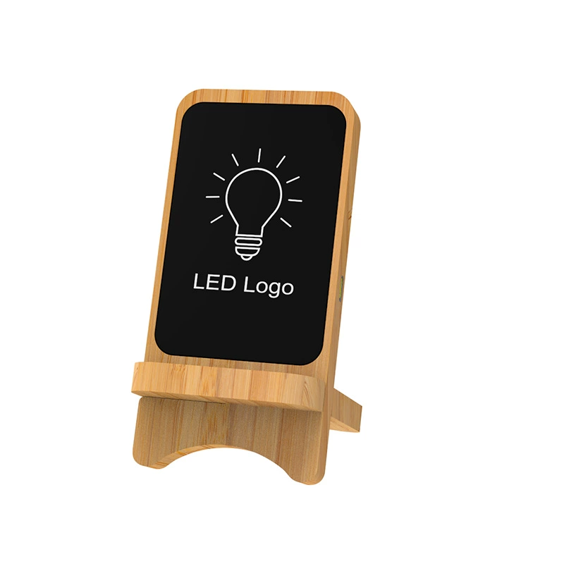 15W умный домашний держатель для телефона с подсветкой LOGO из бамбукового дерева и акрила, беспроводная зарядка, креативный сенсорный зарядник из бамбука