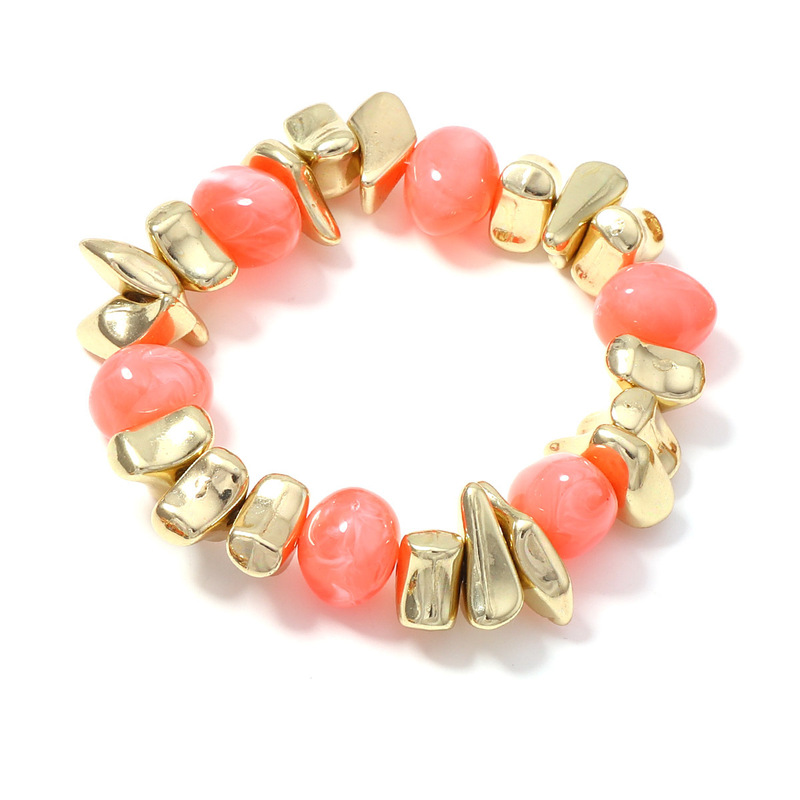 European and American cross-border dopamine fashion glass bead irregular gold nugget elastic bracelet Bohemian style multi-color jewelry European and American cross-border dopamine fashion glass bead irregular gold nugget elastic bracelet Bohemian style multi-color jewelry