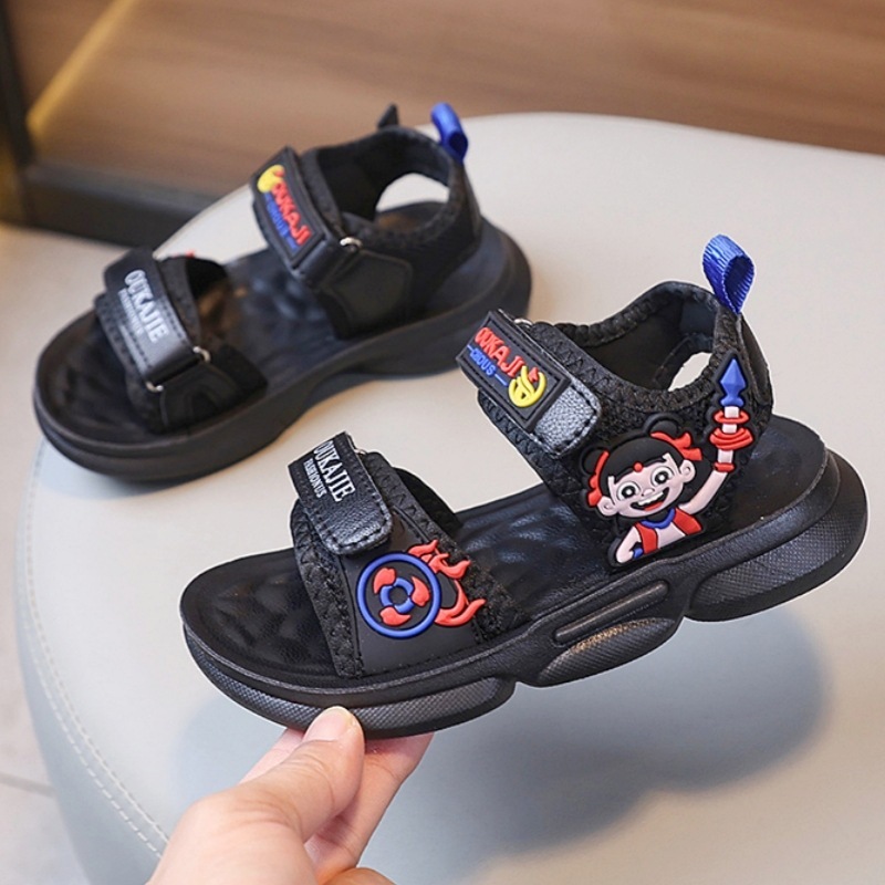 Nezha ボーイズサンダル夏小学生カジュアルビーチシューズ滑り止めソリッドソフトソール中型および大型子供用サンダル|undefined