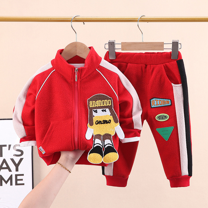 Kinder 2022 Frühling und Jungen Herbst Neue Produkt Cartoon Brief Puppe Gespleißt Baseball Anzug Zwei Stück Set_voghion.com