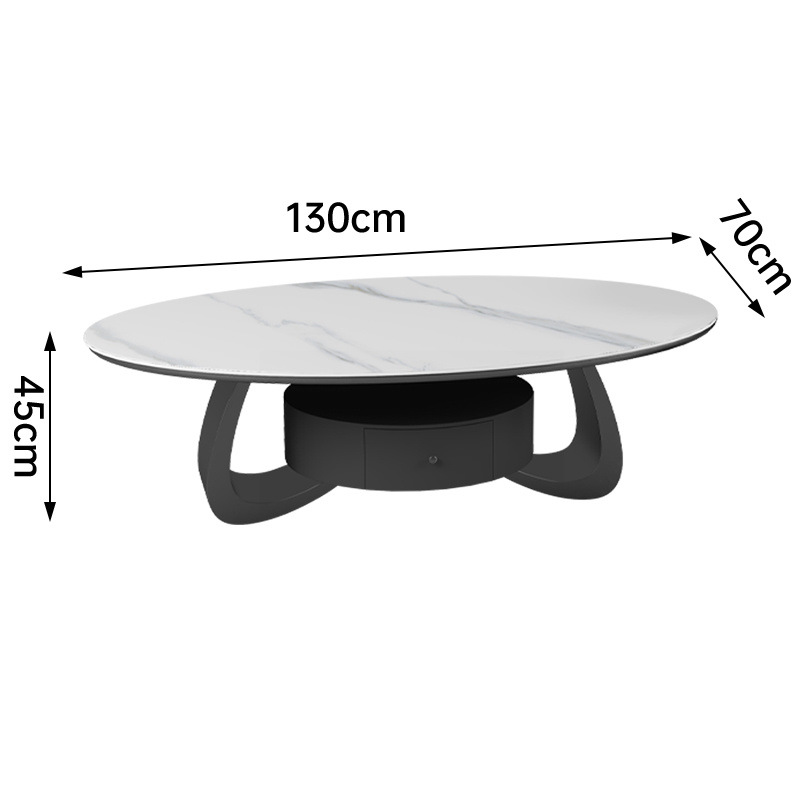 Salón de estar de estilo doméstico mesa de té de tabla de roca de lujo ligera moderna combinación de tamaño oval simple diseñador con tabla de borde