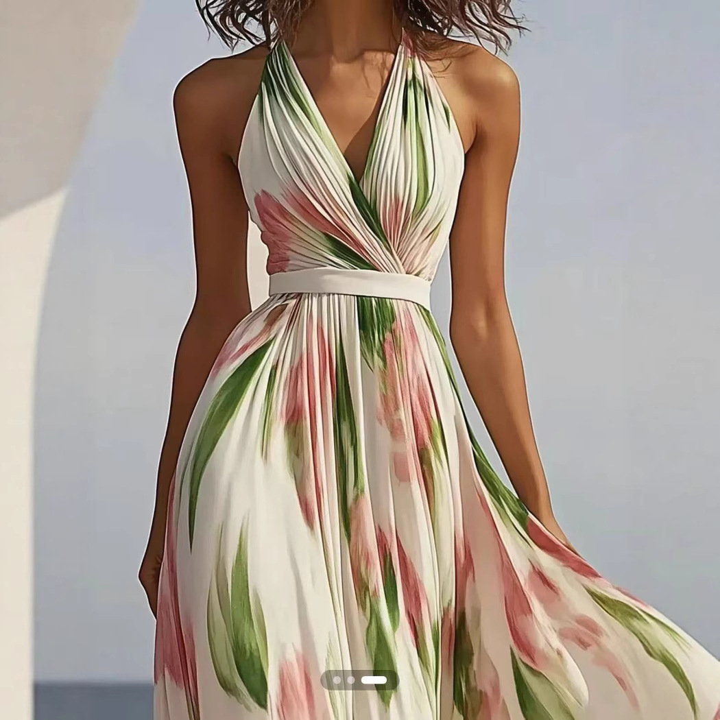Elegant Women's Soft White Boho Beach Cover up Maxi Dress V-Neck Flowy 3D Floral Print Summer Casual Dress for Women Sizes S to XXL_ecoleips.com