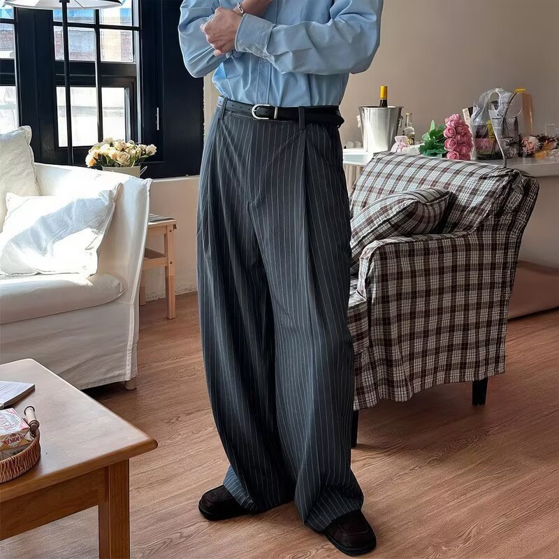 Old Money Style Striped Pants Men's 2026 Spring/Autumn Style Relaxed and Relaxed Yamamoto Pants Flowy Casual Suit Pants