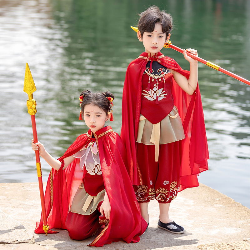Kindergarten Costumes Boys and Girls Nezha Hong Haier Halloween Role-playing June 1 Tang Suit Han Suit Performance Costumes Kindergarten Costumes Boys and Girls Nezha Hong Haier Halloween Role-playing June 1 Tang Suit Han Suit Performance Costumes