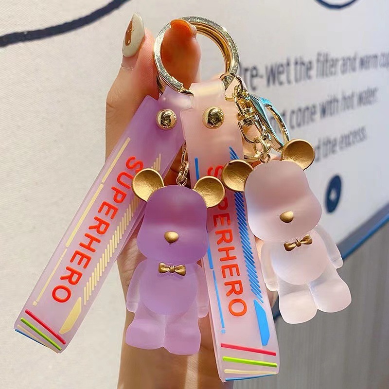 Online celebrity creative fantasy crystal violent bear keychain couple birthday gifts car bags small pendants wholesale