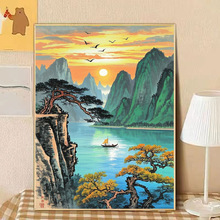 夕阳风景钻石画满钻新款手工画卧室学生新手钻石贴十字绣带框