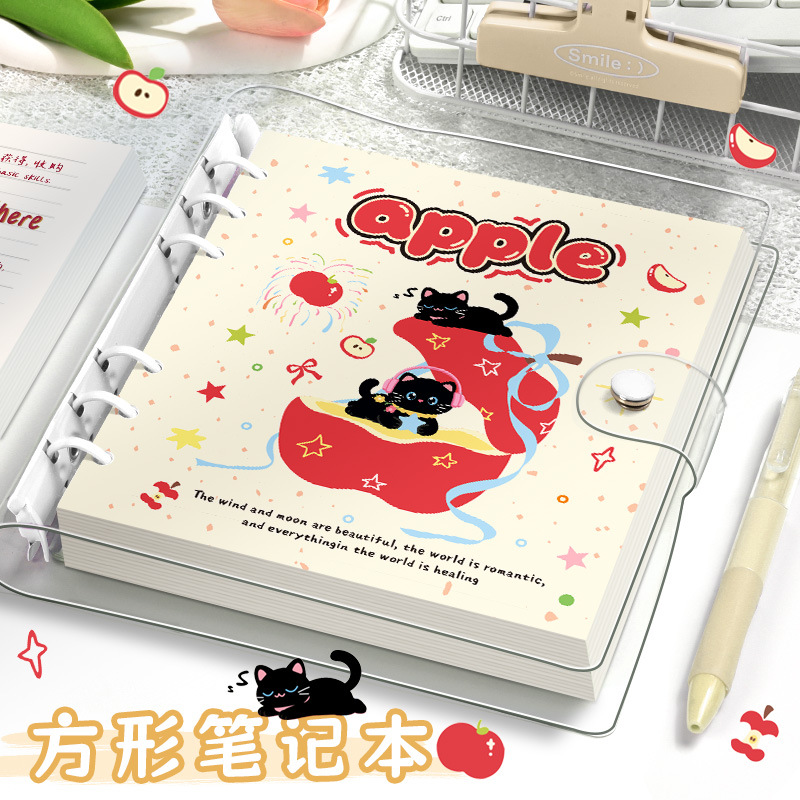 High-quality square notebook with PVC soft leather cover, detachable, cute cartoon design, thickened square notebook.