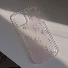 春夏ins粉色鬱金香蘋果15手機殼14透明iphone13promax硅膠11適用X