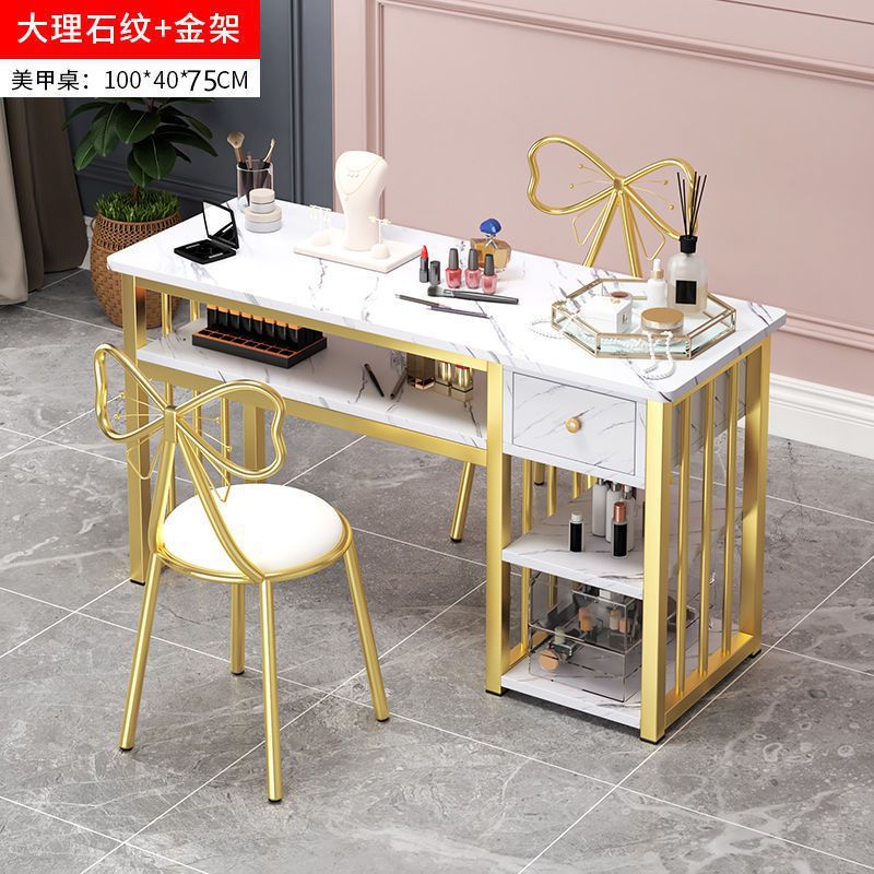 Eryouwei mármol red manicure ligera de lujo mesa japonesa simple mesa de manicure mesa y silla conjunto de imitación de doble