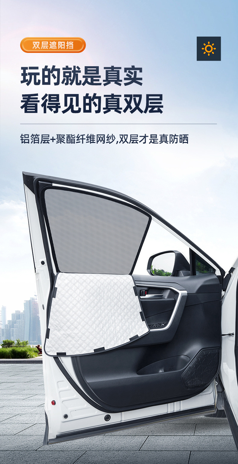 Car Sunshade Curtain with Six Layers of Heat Insulation and Sun Protection, Magnetic Mesh for Privacy, Detachable Side Window Sunshade