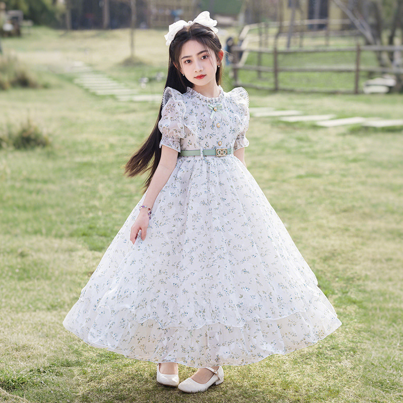 Girls' Summer Floral Long Dress 2026 New Chiffon Beach Seaside Dress with Ruffles in Stock