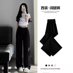 ハイウエストのスーツのズボンの女性の小さい夏の高級感の垂れ下がった感じの黒色はやせています。
