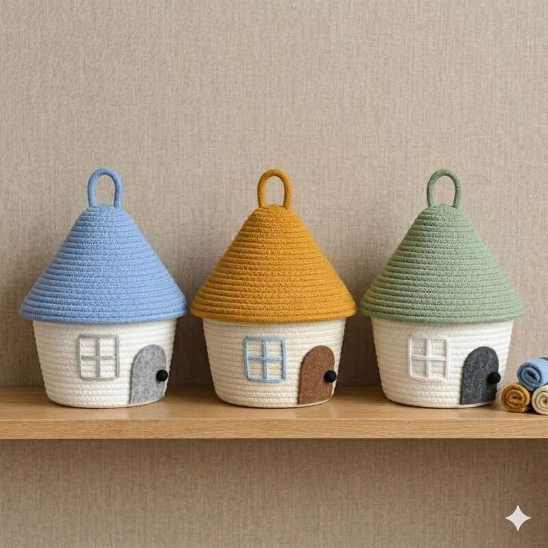 Cross-Border Woven Storage Box for Cosmetics, Cute Household Desktop Storage Basket with Lid, Dustproof Miscellaneous Storage Basket