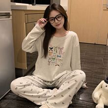 纯棉睡衣女春秋季韩系休闲甜美ins长袖长裤宽松家居服套装可外穿