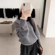 纯羊毛衫女宽松加厚2025新款秋冬条纹针织衫洋气减龄圆领毛衣