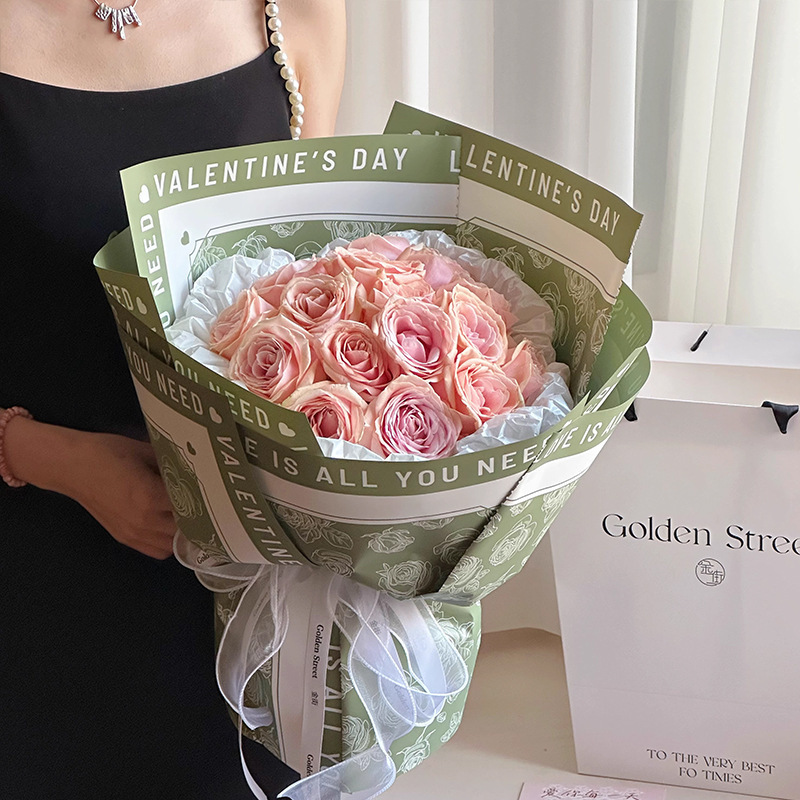 Fábrica de fiestas de flores nuevo papel de embalaje de flores rosa impresa paquete de papel de embalaje de papel impermeable