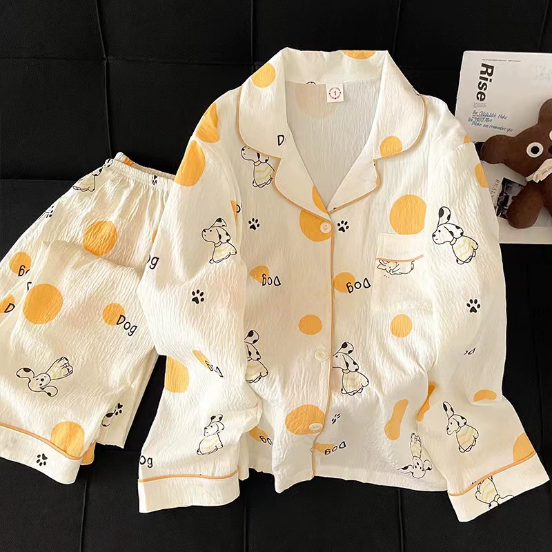 Autumn Cartoon Pajama Set — Long-Sleeve Top, Trousers & Cardigan, Sizes M–XXL, Multi-Color